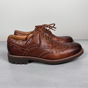 Clarks Oxfords Wingtips Patina Brown Leather Lace Up Shoes 21951 Size 10 Preppy